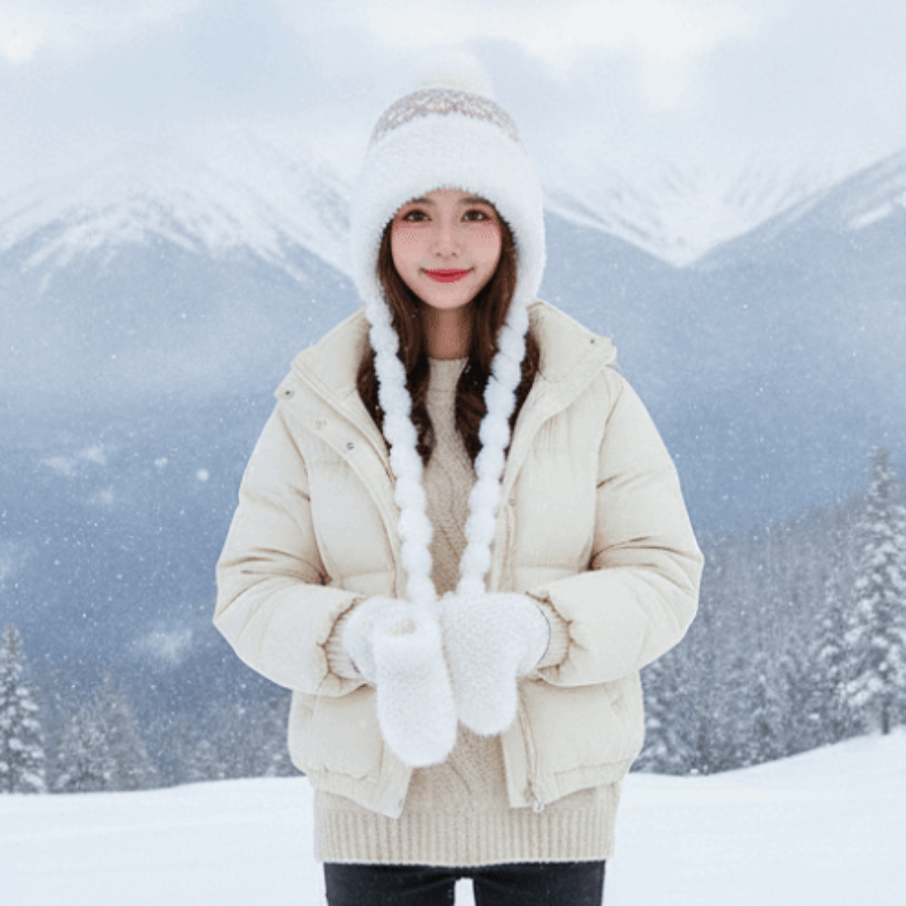 Fleece Lined Pompom Braids Hat - Trapper Hat Ear Flap ulasan dan harga