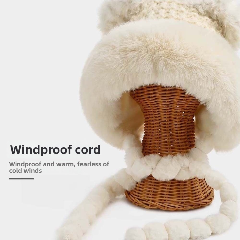 Fleece Lined Pompom Braids Hat - Trapper Hat Ear Flap ulasan dan harga