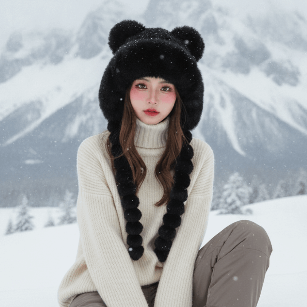 Fleece Lined Pompom Braids Hat - Trapper Hat Ear Flap ulasan dan harga