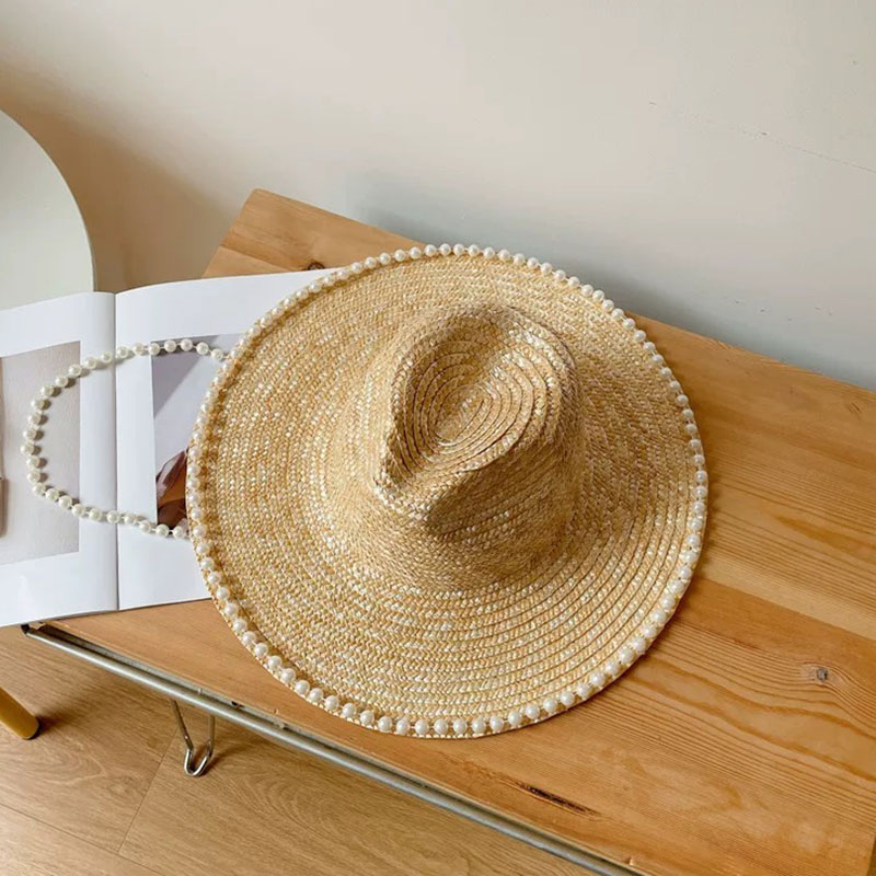 New Summer Fashion Pearl Chain - Cowboy Hat Straw ulasan dan harga